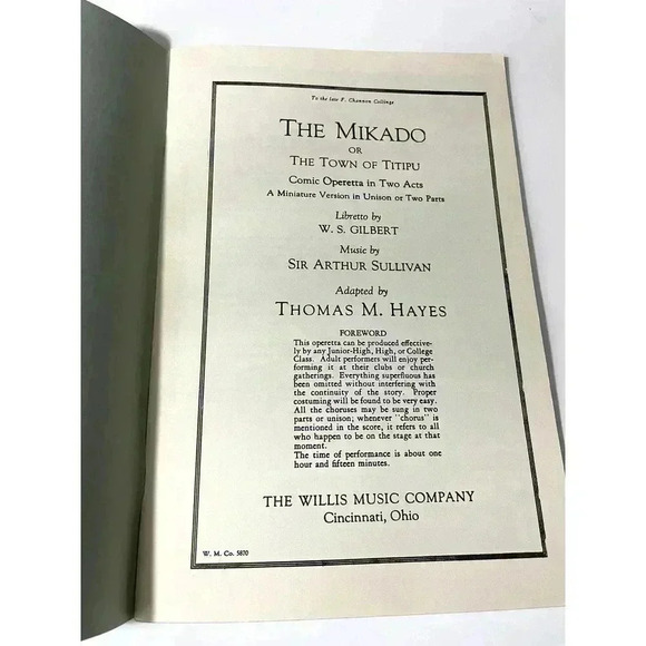 The Mikado Japanese Comic Operetta 1938 - The Willis Music Co - Picture 2 of 7